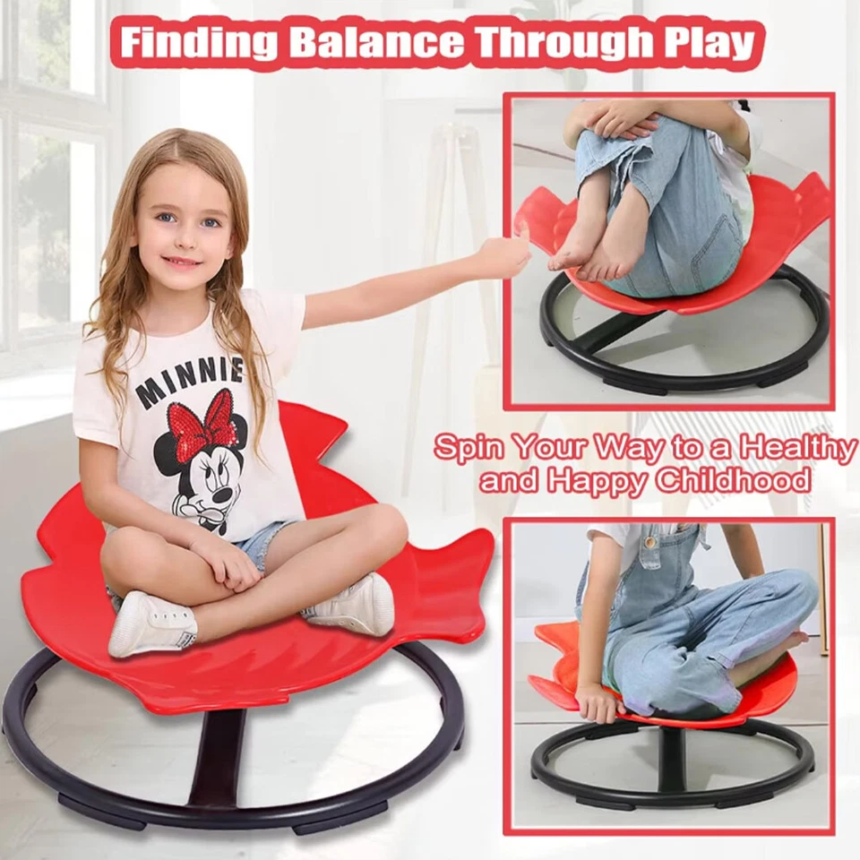 Child using a spinning sensory chair to improve balance and focus